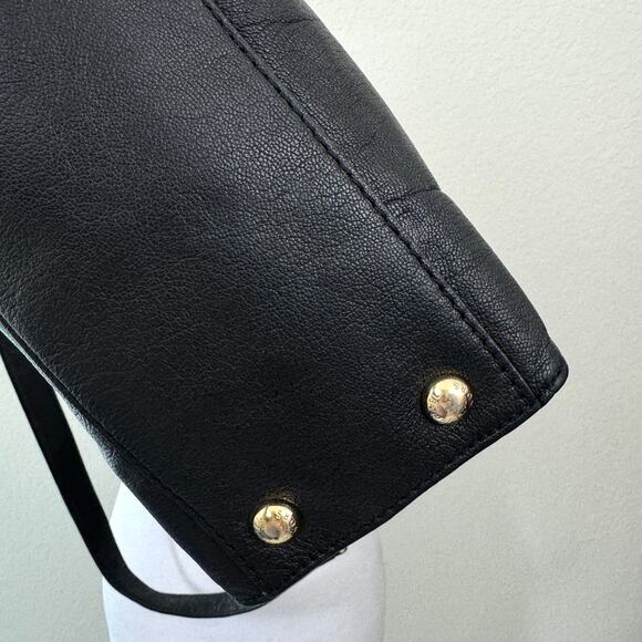 Michael Kors Womens Hamilton Satchel Handbag Leather Goldtone Lock Classic Black - Picture 7 of 13